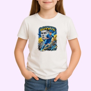 Tricou Artem Dovbyk Ucraina Atacant Fotbal, din bumbac 100% , tricou alb pentru Copii | Dama | Barbat