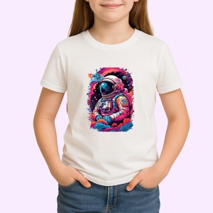 Tricou Astronaut colorat in spatiu cu fum roz albastru Copii | Dama | Barbat - Img 3