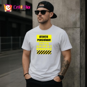 Tricou Atentie Pensionar Funny, din bumbac 100%, tricou alb, Dama | Barbat - Img 3