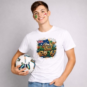 Tricou Australia World Cup 2026 Fifa, din bumbac 100%, tricou alb, Copii | Dama | Barbat - Img 3