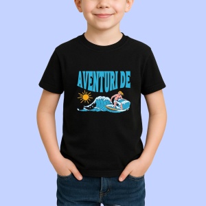 Tricou Aventuri de surfing Negru, Copii | Dama | Barbat