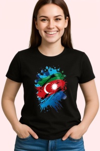 Tricou Azerbaijan Steag Splash Art, Copii | Dama | Barbat, culoare negru - Img 4