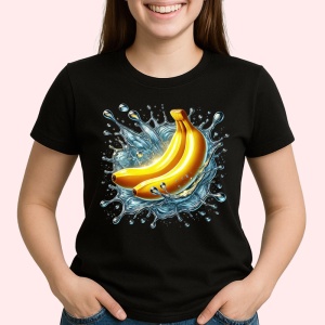 Tricou Banane si val tropical, Fructe, Copii | Dama, culoare negru - Img 2