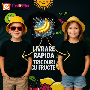 Tricou Banane si val tropical, Fructe, Copii | Dama, culoare negru - Img 6