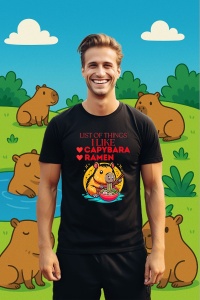 Tricou Barbat CapyBara - Lista lucrurilor care imi place : ramen si capybara hawaii - Img 3