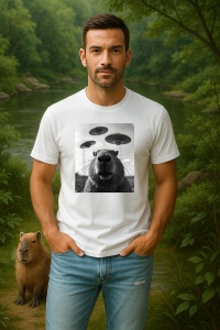 Tricou Barbat CapyBara - selfie cu UFO alb negru - Img 2
