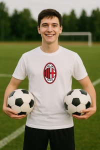 Tricou barbat cu logo stema AC Milan Italia , din bumbac 100% - Img 9