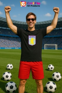 Tricou barbat cu logo stema Aston Villa Anglia , din bumbac 100% - Img 5
