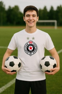 Tricou barbat cu logo stema FK Partizan Serbia , din bumbac 100% - Img 9