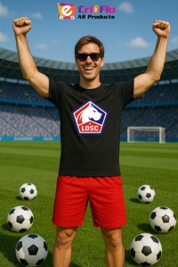 Tricou barbat cu logo stema Lille LOSC Franta , din bumbac 100% - Img 4