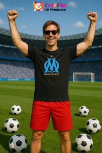 Tricou barbat cu logo stema Olympique de Marseille Franta , din bumbac 100% - Img 5