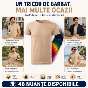 Tricou bărbat Malfini Basic Clasic, 100% bumbac, 160 g/m², guler rotund, 48 de culori, mărimi XS–5XL - Img 8