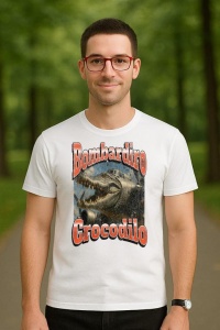 Tricou Barbat Tralalero Tralala cu personajul Bombadiro Crocodilo Funny Italian Brainrot Meme Graphic - Img 4