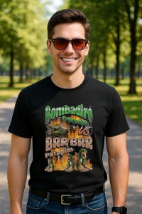 Tricou Barbat Tralalero Tralala cu personajul Bombadiro VS Brr Patapim Funny Italian Brainrot Meme Graphic (1) - Img 4