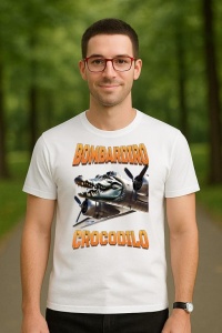 Tricou Barbat Tralalero Tralala cu personajul Bombardino Crocodilo - Italian Brainrot Meme