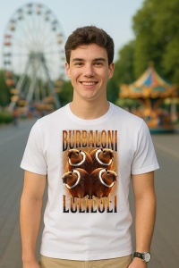 Tricou Barbat Tralalero Tralala cu personajul Burbaloni Luliloli Italian Brain Rot Capybara Meme - Img 5