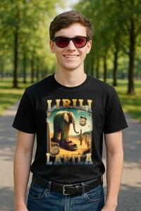 Tricou Barbat Tralalero Tralala cu personajul Lirili Larila Funny Italian Brainrot Meme Cactus Elephant - Img 2