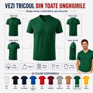 Tricou Bărbat Unisex Malfini 102 cu Guler în V, 100% Bumbac, 160 g/m², Mărimi XS–3XL - Img 6
