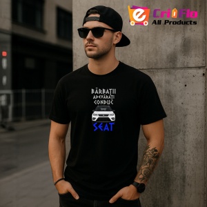 Tricou Barbati Adevarati Conduc Seat, din bumbac 100%, tricou negru, Dama | Barbat