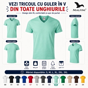Tricou Bărbați cu Guler în V, 100% Bumbac, Slim Fit, 180 g/m², 14 Culori, Mărimi S–3XL - Img 6