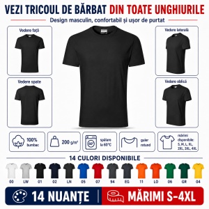 Tricou bărbați heavy, 100% bumbac pre-shrunk, 200 g/m², 14 nuanțe disponibile - Img 3