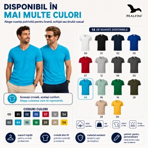 Tricou Bărbați Malfini 146 cu Guler în V, Premium, 100% Bumbac, Slim Fit, 180 g/m², S 3XL, 14 Culori - Img 4