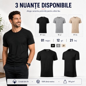 Tricou Bărbați Malfini Merino Rise 157, 100% Lână Merino, 190 g/m², Respirabil, Termoreglare, Slim Fit, Mărimi S-3XL - Img 5