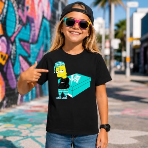 Tricou Bart Simpson Teal Hair Outfit Urban Pe Cutie Turcoaz, din bumbac 100%, tricou negru, Copii | Dama | Barbat - Img 7