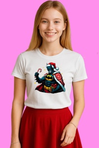 Tricou Batman Christmas Cu Mantie Rosie, din bumbac 100%, tricou alb, Copii | Dama | Barbat - Img 3