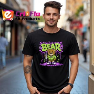 Tricou Bear teddy cu gluga verde si fundal mov Copii | Dama | Barbat, negru - Img 6