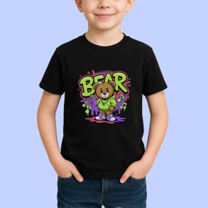 Tricou Bear teddy muzical in hanorac verde mov splash Copii | Dama | Barbat, negru - Img 3