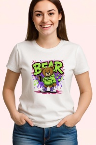 Tricou Bear teddy verde cu hanorac muzical si graffiti violet Copii | Dama | Barbat Barbat - Img 3