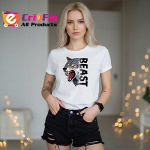 Tricou Beast Wolf Lup Gri Urlat Text V1, din bumbac 100% , tricou alb pentru Copii | Dama | Barbat - Img 7