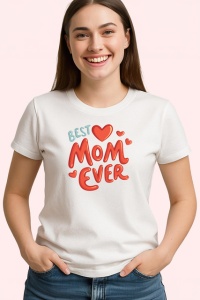 Tricou Best Mom Ever Inima Rosie Mare, din bumbac 100% , tricou alb pentru Dama - Img 2