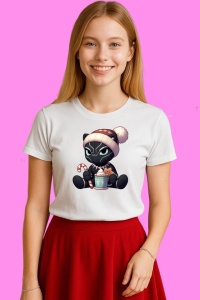 Tricou Black Panther Christmas Cu Cana Calda, din bumbac 100%, tricou alb, Copii | Dama | Barbat - Img 3