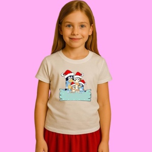 Tricou Bluey Familie Craciun In Zapada, din bumbac 100%, tricou alb, Copii | Dama | Barbat - Img 2
