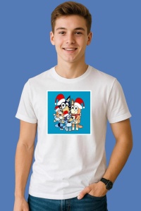 Tricou Bluey Familie Poza De Grup Craciun 2, din bumbac 100%, tricou alb, Copii | Dama | Barbat