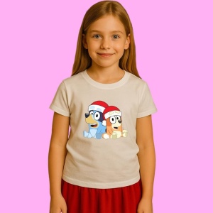 Tricou Bluey Si Bingo Palarii Craciun, din bumbac 100%, tricou alb, Copii | Dama | Barbat - Img 2