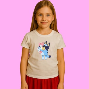 Tricou Bluey Tine Jucarie Roz, din bumbac 100%, tricou alb, Copii | Dama | Barbat