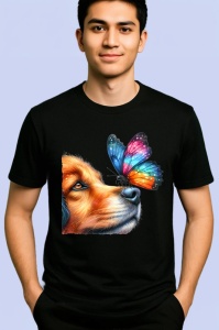 Tricou Border Collie cu fluture curcubeu si privire curioasa Copii | Dama | Barbat, negru - Img 2