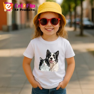 Tricou Border Collie si pisica alb negru adorabili impreuna Copii | Dama | Barbat Barbat - Img 11