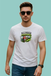 Tricou Born To Play Football Jucator Teren Minge Fundal Gri, din bumbac 100% , tricou alb pentru Copii | Dama | Barbat - Img 3