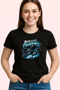 Tricou Born To Play Football Jucator Teren V2, din bumbac 100%, tricou negru Copii | Dama | Barbat - Img 3