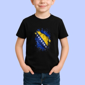 Tricou Bosnia And Herzegovina Steag Splash Art, Copii | Dama | Barbat, culoare negru - Img 2