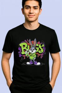 Tricou Bugs Bunny chill vibes cu hanorac verde Copii | Dama | Barbat, negru - Img 3