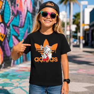 Tricou Bugs Bunny Mancand Morcov Logo Portocaliu Urban Design, din bumbac 100%, tricou negru, Copii | Dama | Barbat - Img 7