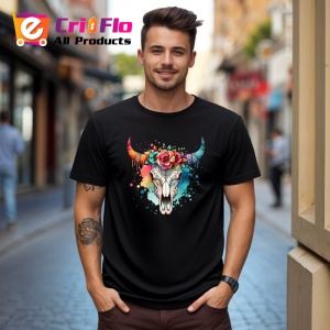 Tricou Bull skull floral crown, craniu taur cu coroana florala, Copii | Dama | Barbat , tricou negru - Img 10