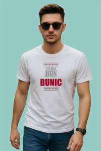 Tricou Bun Bunic V3 Scris Rosu, din bumbac 100% , tricou alb pentru Barbat - Img 2