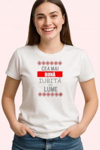 Tricou Buna V3 Text Alb Minimalist, din bumbac 100% , tricou alb pentru Dama | Barbat - Img 2