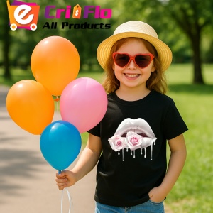 Tricou Buze afine si cirese, Lip gloss, Copii | Dama, culoare negru - Img 10